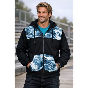Master Piece Men's XXL Hoodie Black Cosmic Colors Full Zip Long‎ Sleeve NWT